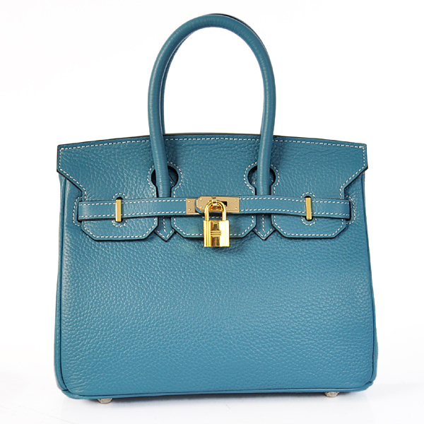 H25LSMBG Hermes Birkin 25CM pelle clemence in Medium Blue con